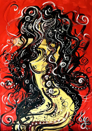 ORNAMENTÁLNÍ SCHOVKA 2025 / 50x70cm, akryl na na plátně